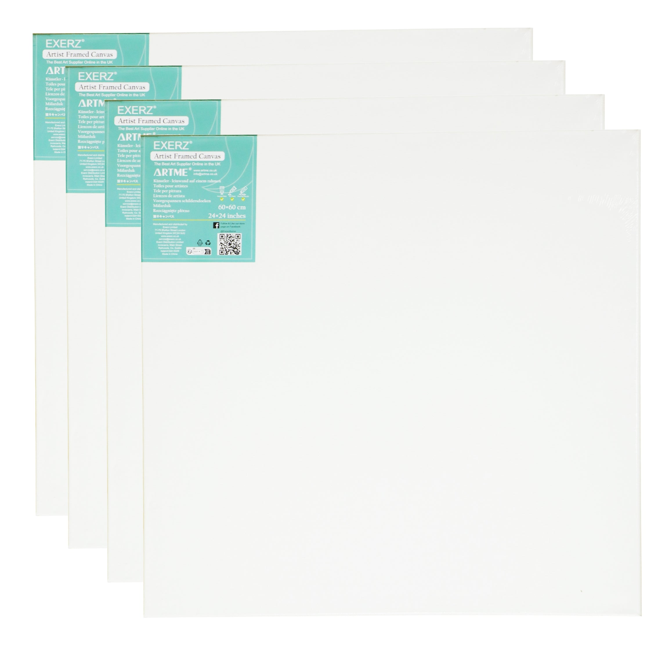 Exerz 60x60cm Stretched Canvas 4pk - 1.7cm/ 280GSM 100% Cotton