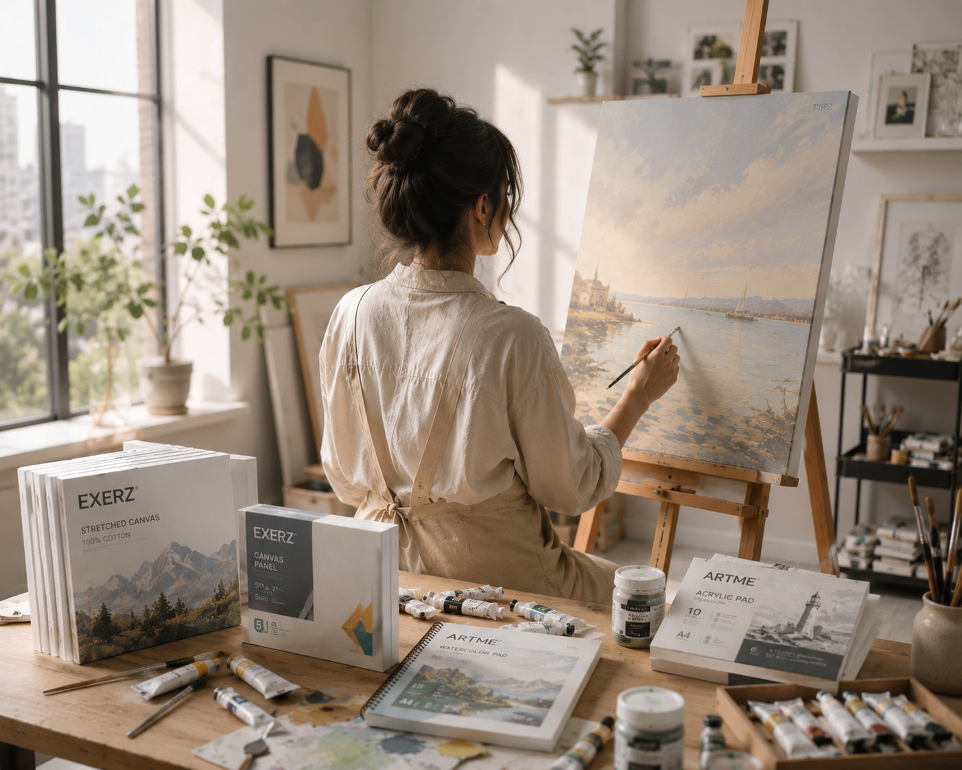 Exerz 60x100cm Stretched Canvas 4pk - 1.7cm/ 280GSM 100% Cotton