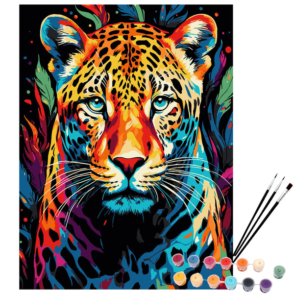 EXERZ Painting by Numbers Kit,30x40cm Canvas with Acrylic Pigment, Brushes and Accessories (Leopard)