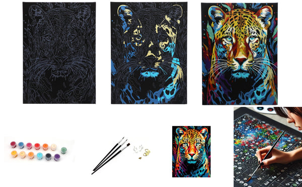 EXERZ Painting by Numbers Kit,30x40cm Canvas with Acrylic Pigment, Brushes and Accessories (Leopard)