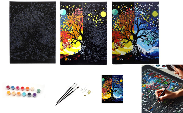 EXERZ Painting by Numbers Kit,30x40cm Canvas with Acrylic Pigment, Brushes and Accessories (Tree)