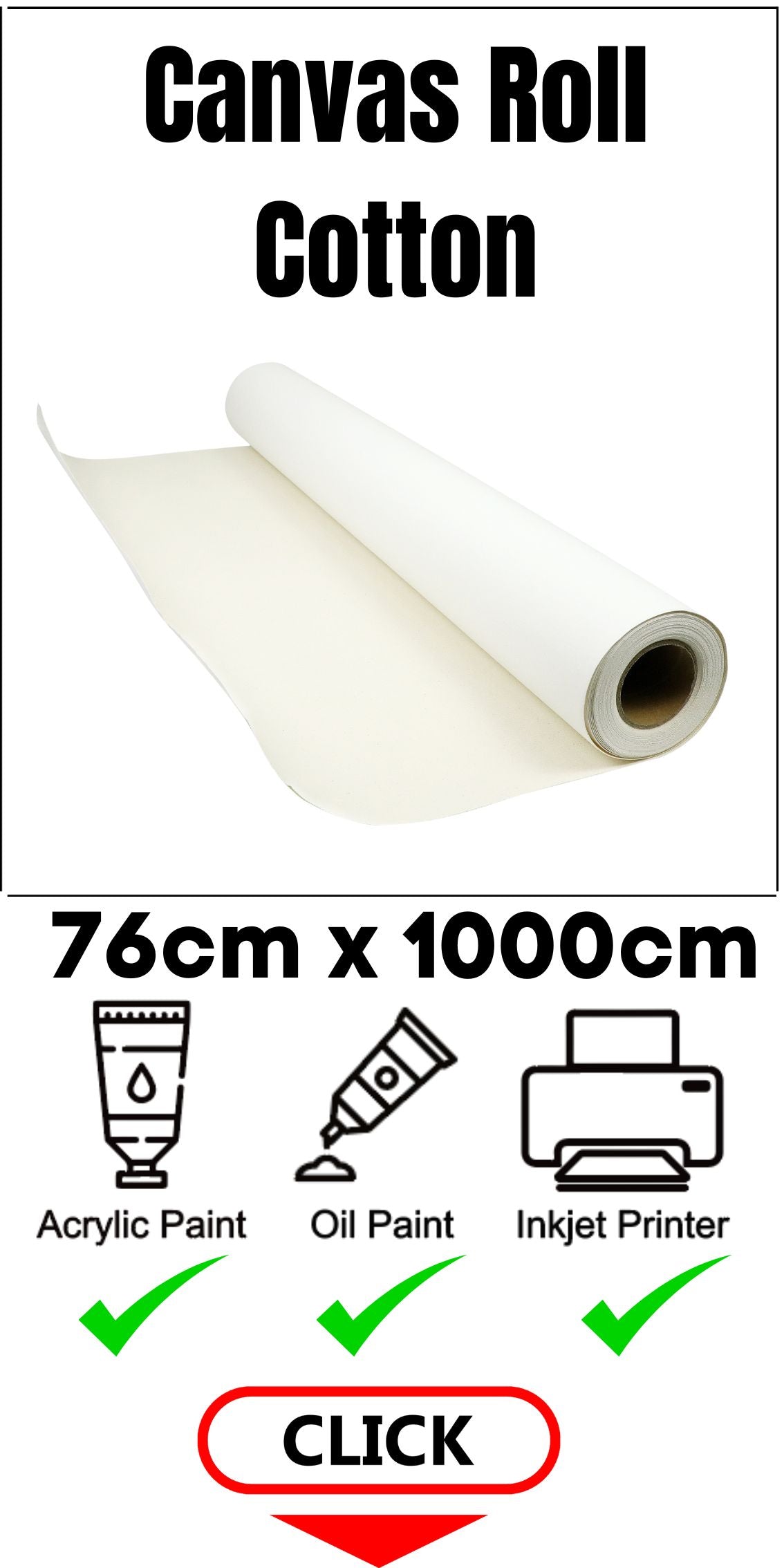 EXERZ Cotton Canvas Roll 76cm X 10M, 330gsm - Acrylic Painting, Oil Painting, Inkjet Printing (Cotton)