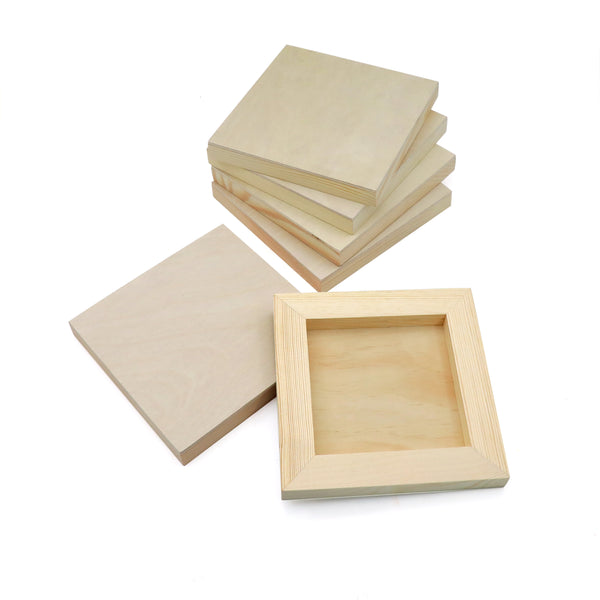 EXERZ Wooden Paint Boards 15.2x15.2cm – 6 Pack - Square Wooden Panels for Acrylic, Oil & Mixed Media Painting