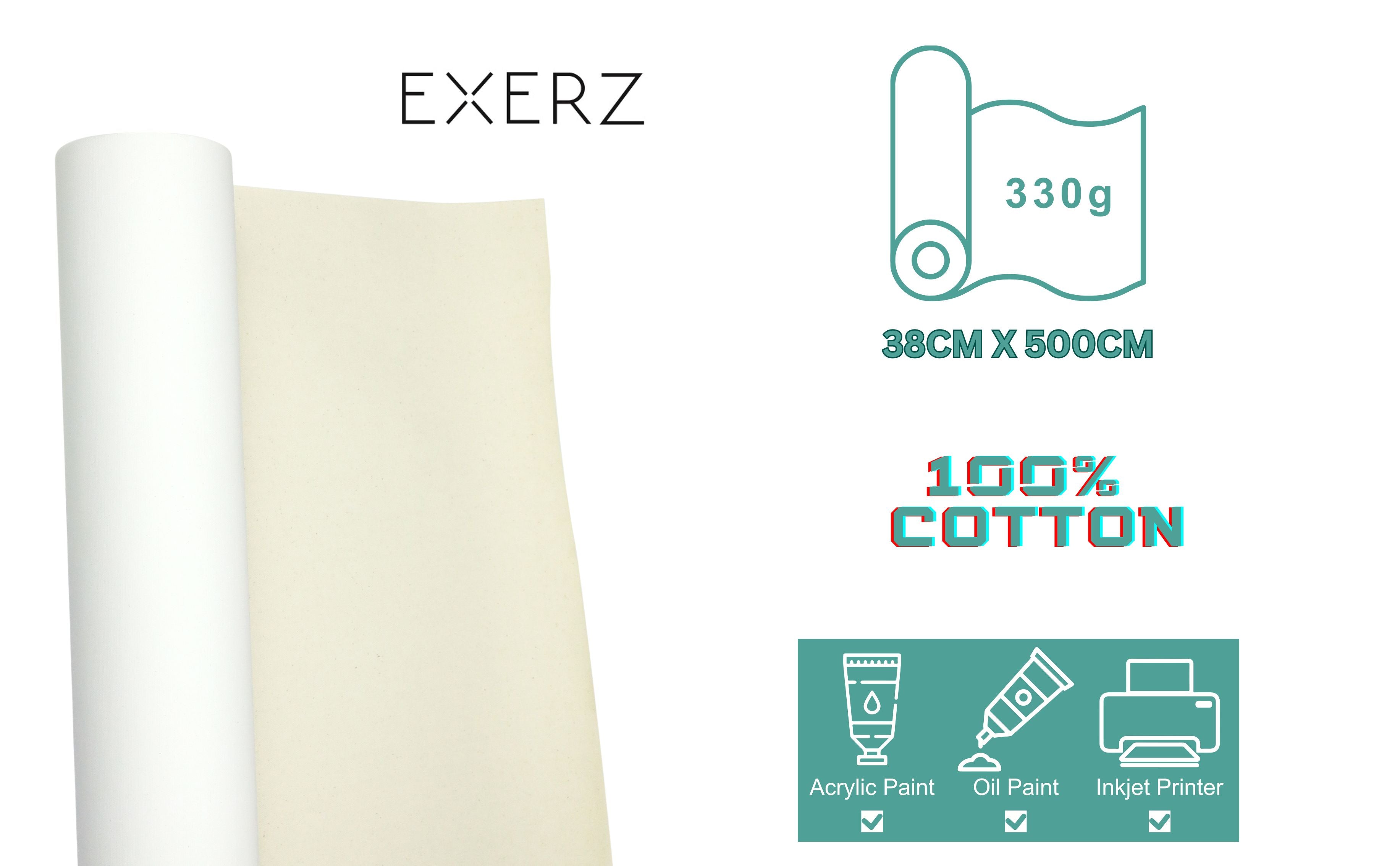 EXERZ Cotton Canvas Roll 38cm X 5M, 330gsm - Acrylic Painting, Oil Painting, Inkjet Printing (Cotton) (Copy)