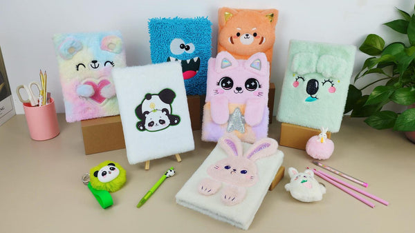 EXERZ A5 Fluffy Rabbit Notebook -Foldable Ears, 160 Pages Lined Paper