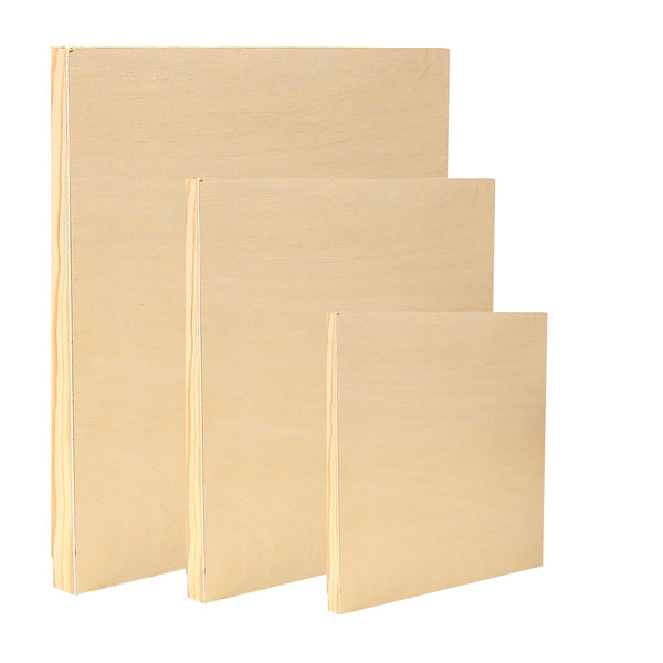 EXERZ Wooden Paint Boards 3pk (15.24 x 15.24cm, 25.4 x 25.4cm, 30.48 x 30.48cm) – Square Mixed Wooden Panels for Acrylic, Oil & Mixed Media Painting - for Artists, Kids & DIY Projects