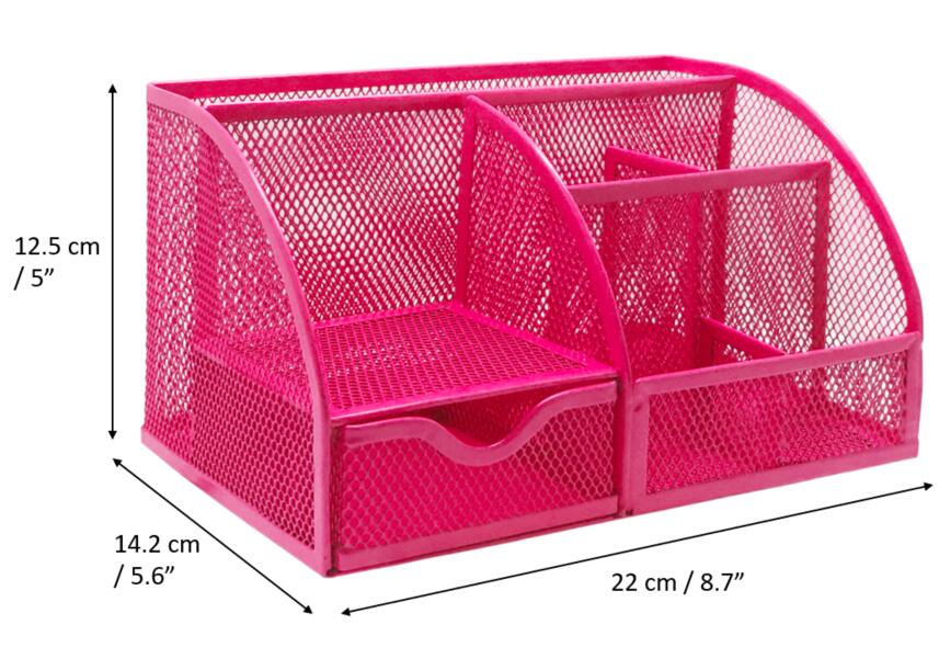 EXERZ Desk Organiser with 7 Compartments -Mesh Desk Tidy Caddy - Pink