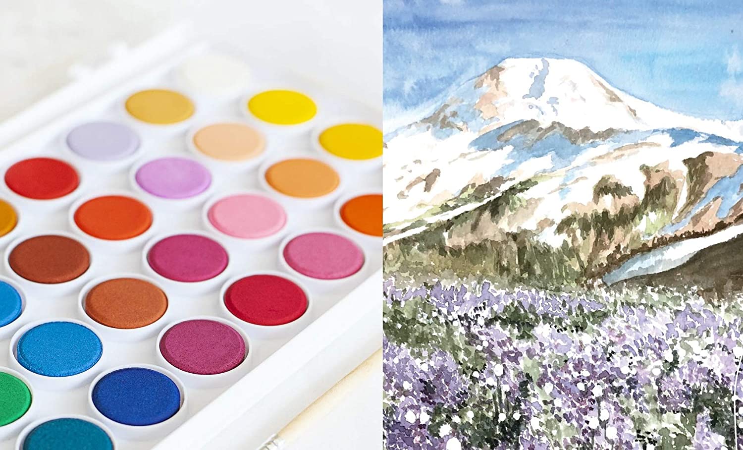 ARTME Watercolour Paint Cakes 36 Colours with a Brush - Artist Palettes kit box