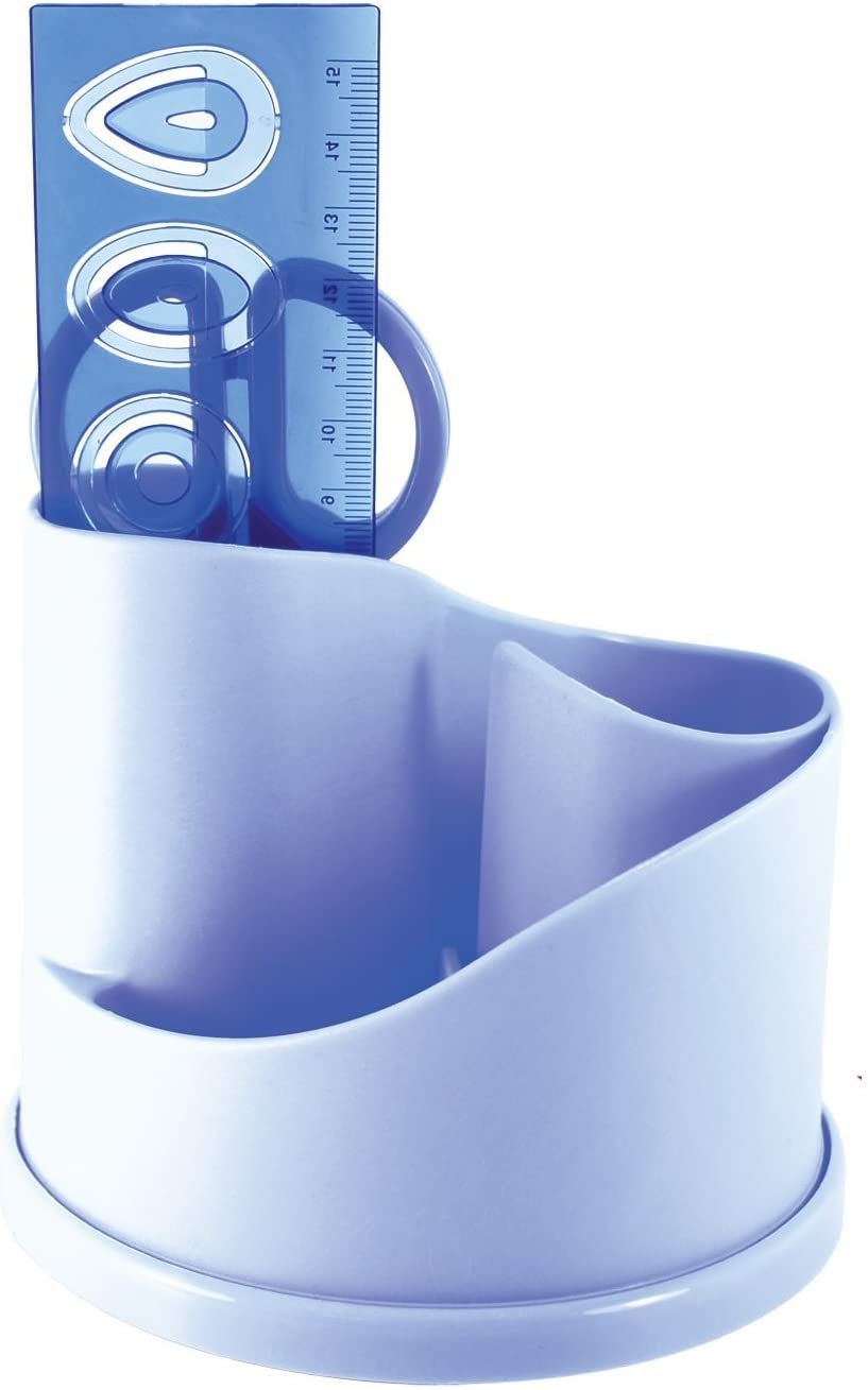 Exerz Desk Organiser with Safety Scissors, Ruler, Eraser, Clips - Blue