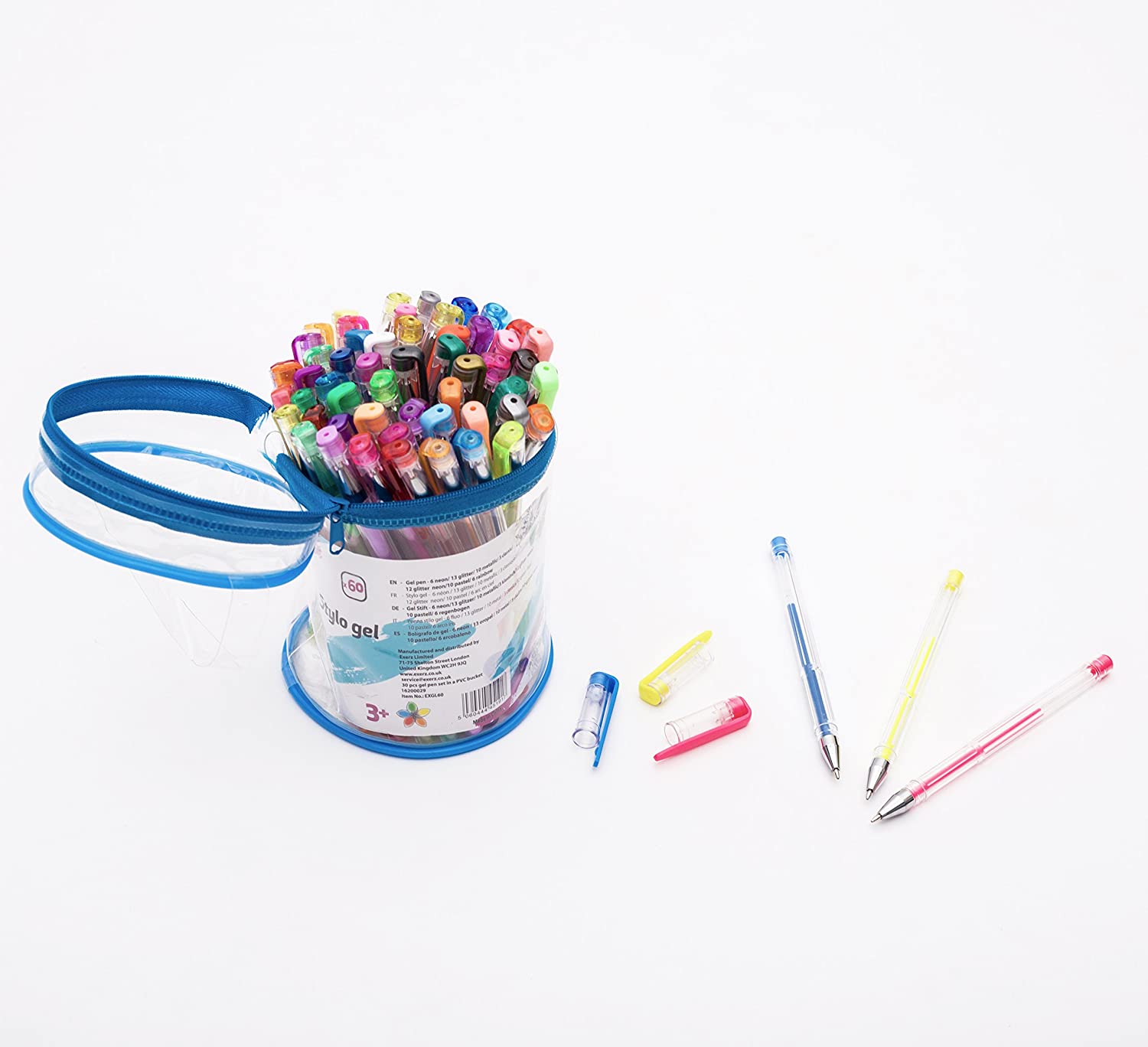 Exerz 60pcs Colour Gel Pen Set in a PVC Bucket