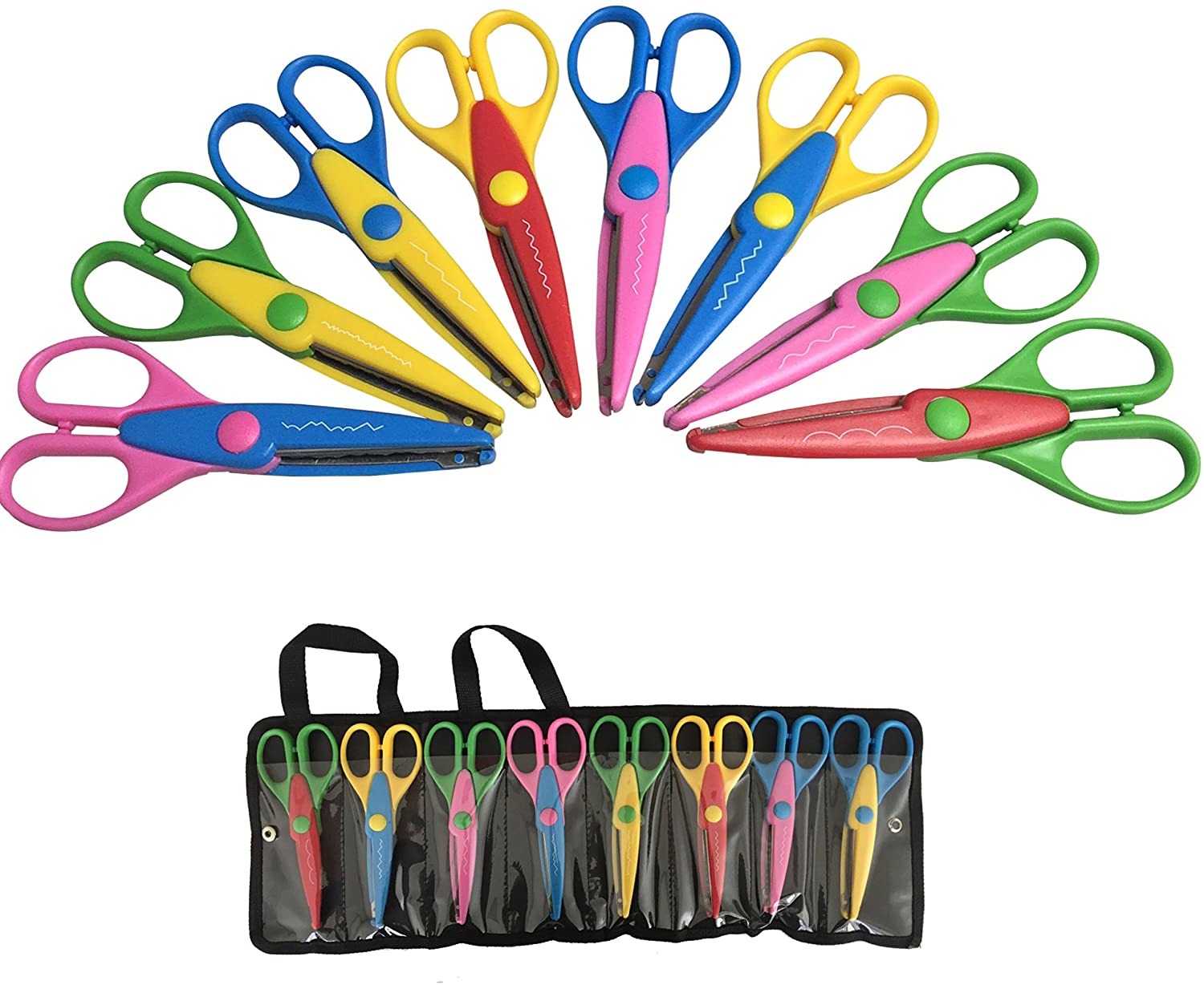 EXERZ Craft Scissors 8pcs with a Carrying Bag 8 Patterns