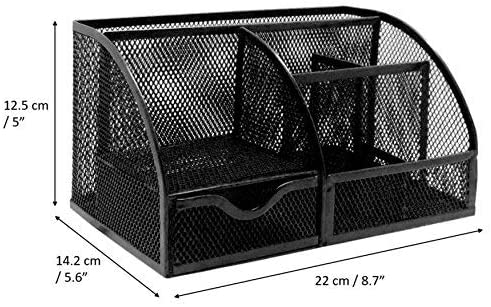 EXERZ Desk Organiser with 7 Compartments -Mesh Desk Tidy Caddy  - Black