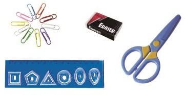 Exerz Desk Organiser with Safety Scissors, Ruler, Eraser, Clips - Pink