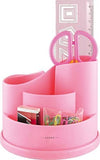 Exerz Desk Organiser with Safety Scissors, Ruler, Eraser, Clips - Pink