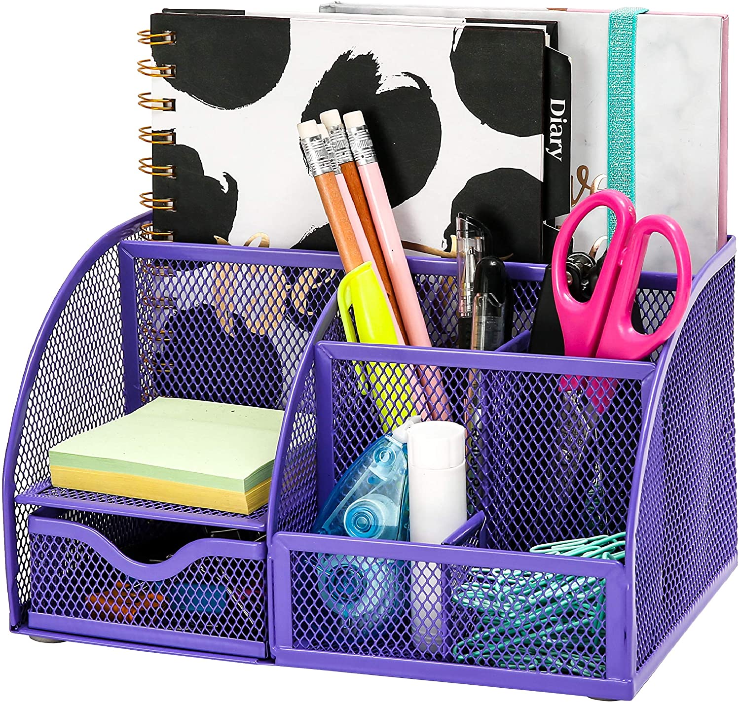 EXERZ Desk Organiser with 7 Compartments -Mesh Desk Tidy Caddy - Purple