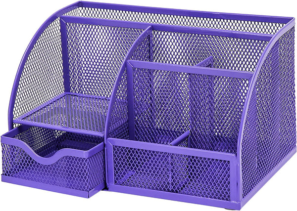 EXERZ Desk Organiser with 7 Compartments -Mesh Desk Tidy Caddy - Purple