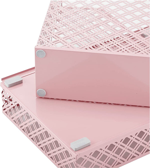 Exerz Desk Organiser 4 Pieces Office Set- Desktop Metal Mesh Filing - Light Pink