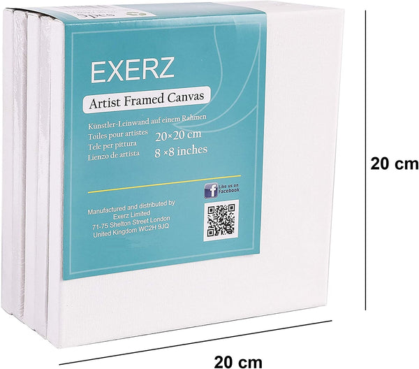 Exerz 20x20cm Stretched Canvas 5pk - 1.7cm/ 280GSM 100% Cotton